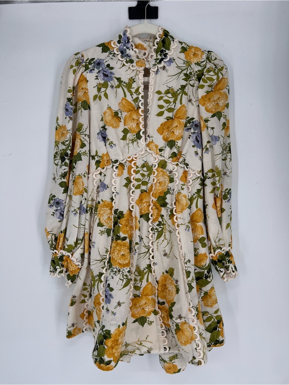 BHLDN Kali Yellow Floral Linen Blend Cut Out Fit & Flare Bee Formal Mini Dress 6